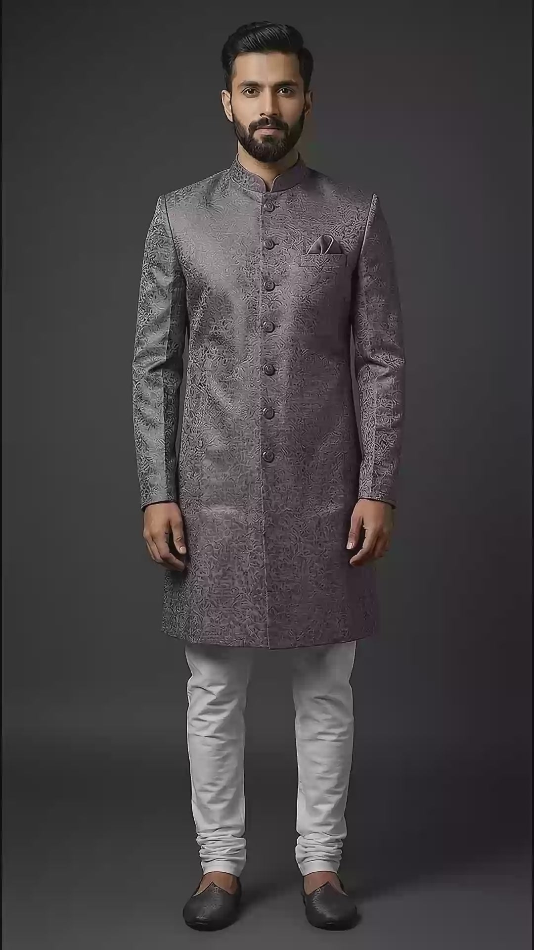 Smoky Mauve Textured Indo-Western Sherwani Set