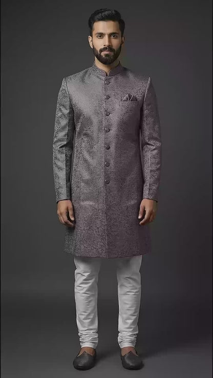 Smoky Mauve Textured Indo-Western Sherwani Set