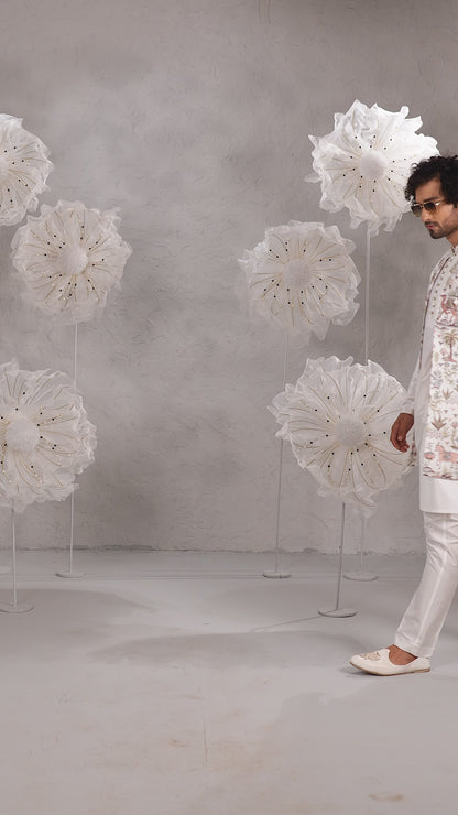 Embroidered Ivory with Nature-Inspired Motifs