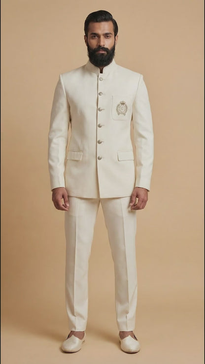 Ivory Bandhgala Suit for Men | Dresswala NX
