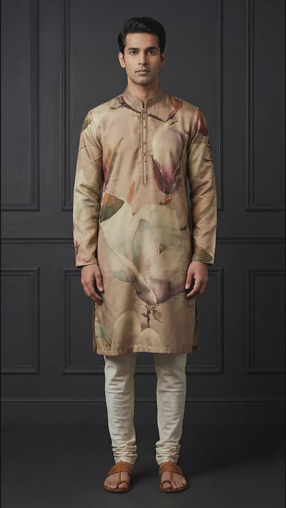 Brown Floral Printed Kurta Set for Men | Dresswala NX
