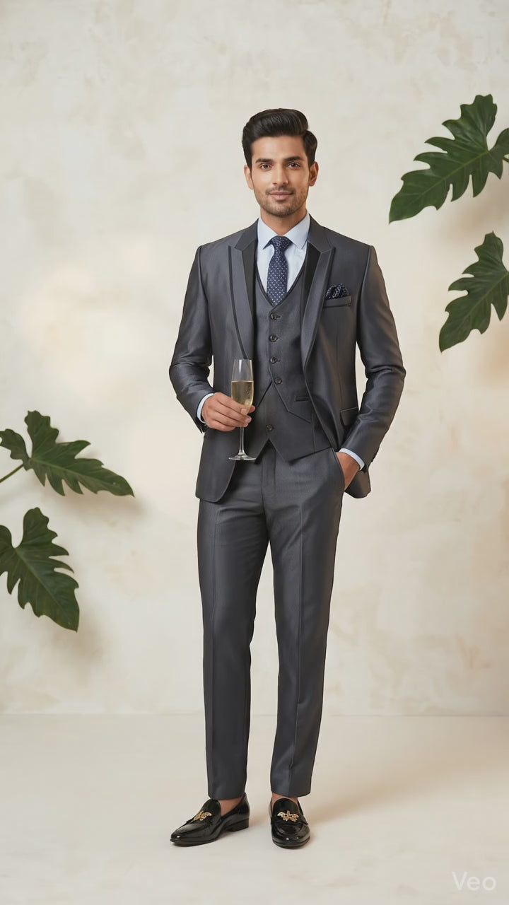 Charcoal Metallic Five-piece Peak Lapel Tuxedo