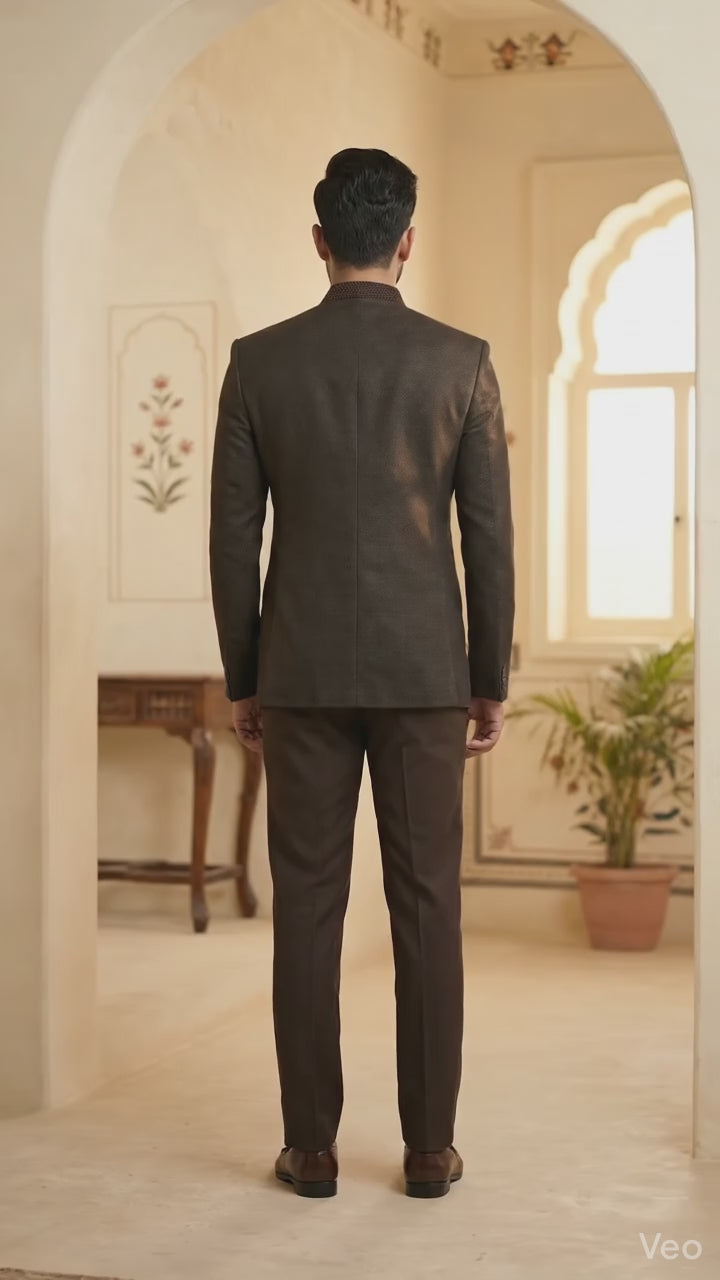 Premium Textured Jodhpuri Suit in Deep Charcoal