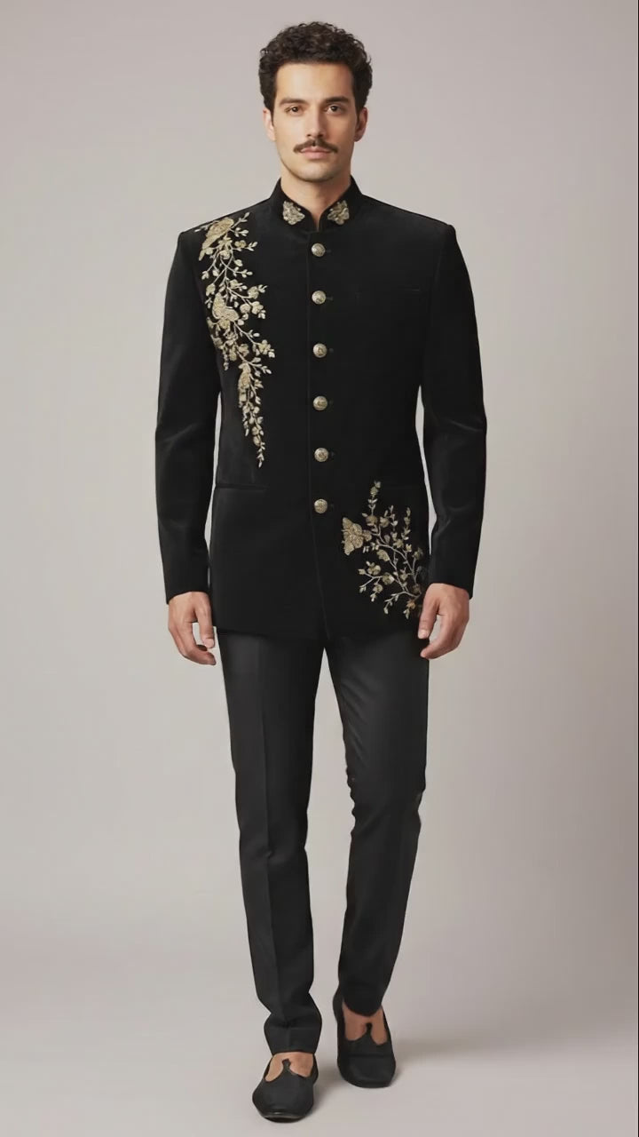 Black Embroidered Bandhgala Suit for Men | Dresswala NX