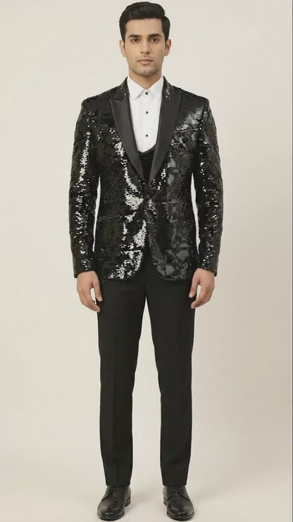 Black Sequin Tuxedo Suit for Men | Dresswala NX