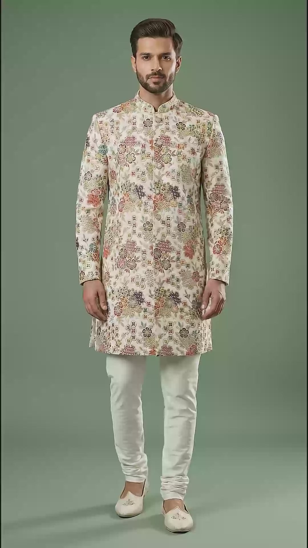 Ivory Floral Indo-Western Sherwani for Men | Dresswala NX
