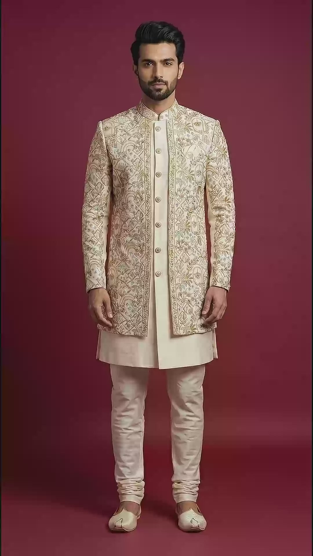 Golden Embroidered Indo-Western Sherwani for Men | Dresswala NX