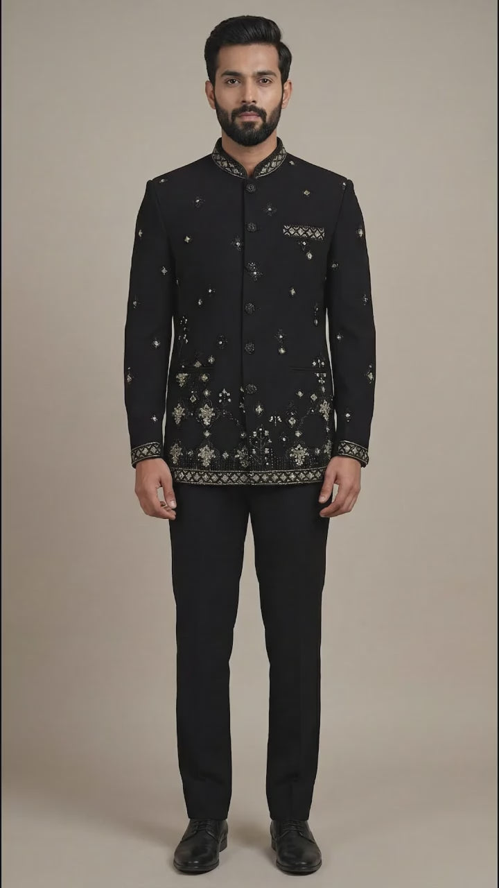 Black Embellished Bandhgala Suit for Men | Dresswala NX