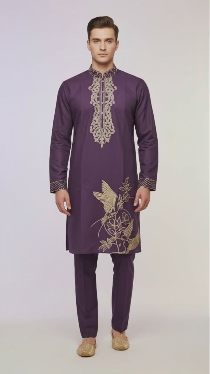 Purple Embroidered Kurta Set for Men | Dresswala NX