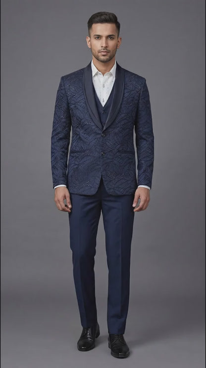 Navy Blue Textured Suit for Men | Dresswala NX