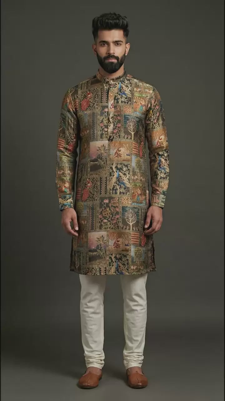 Men’s Heritage Patchwork Print Kurta | Statement Festive Wear – Dresswala NX