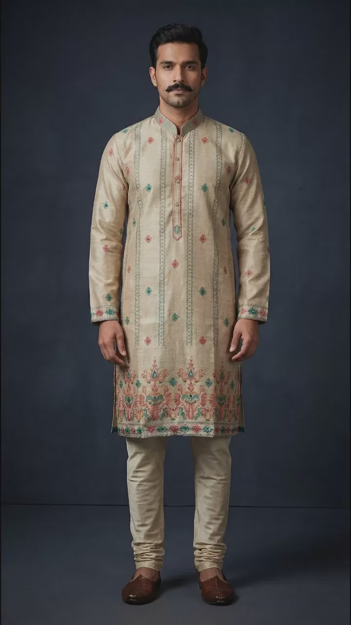 Beige Embroidered Kurta Set for Men | Dresswala NX