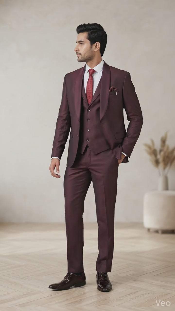 Five Piece Tuxedo (Wine Red) by DressWalaNX