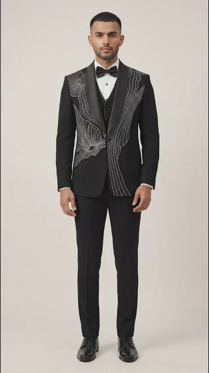 Black Embroidered Indo Western Suit for Men | Designer Groom Wear – Dresswala NX