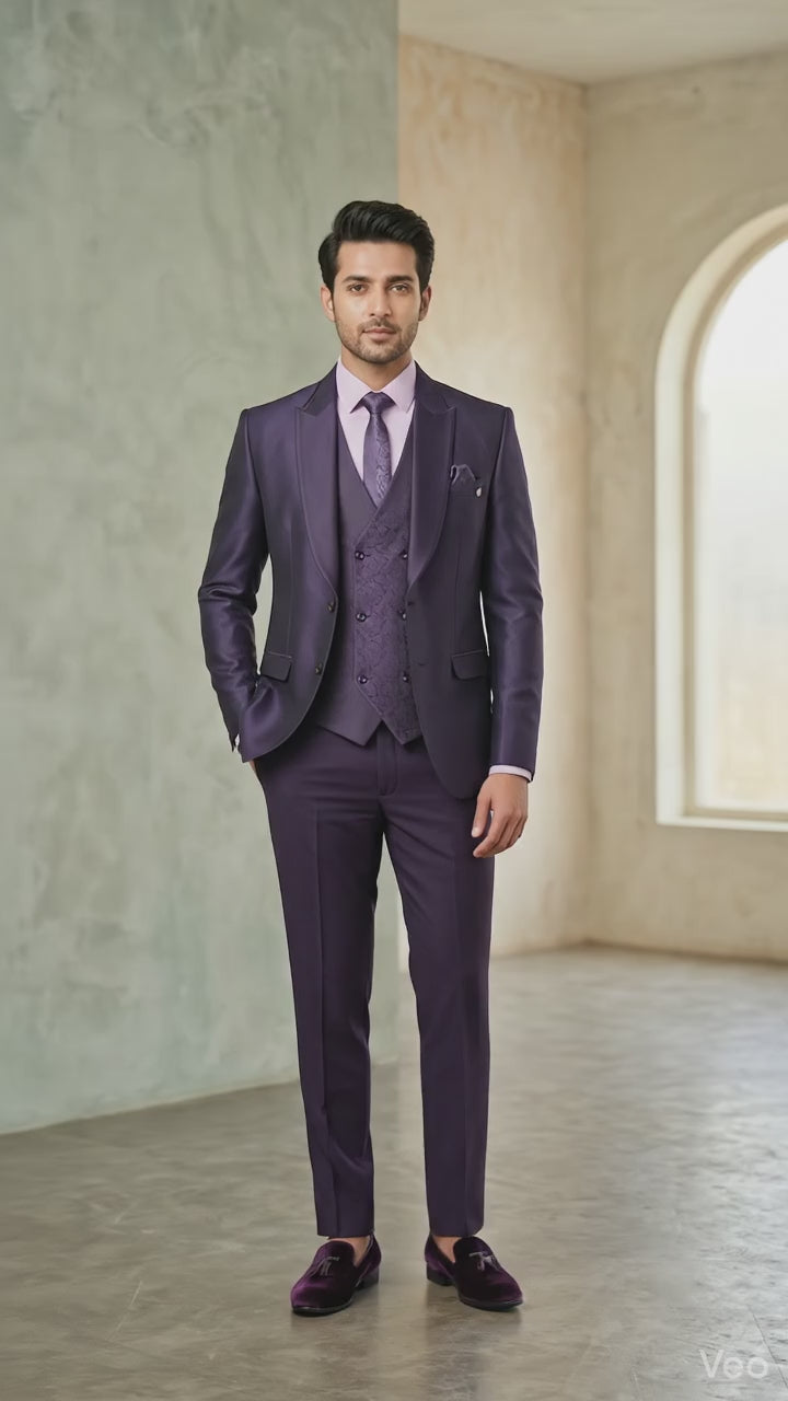 Royal Plum Jacquard Five-piece Tuxedo