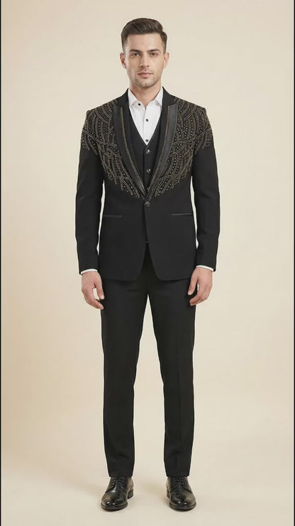 Black & Gold Embroidered Suit for Men | Dresswala NX