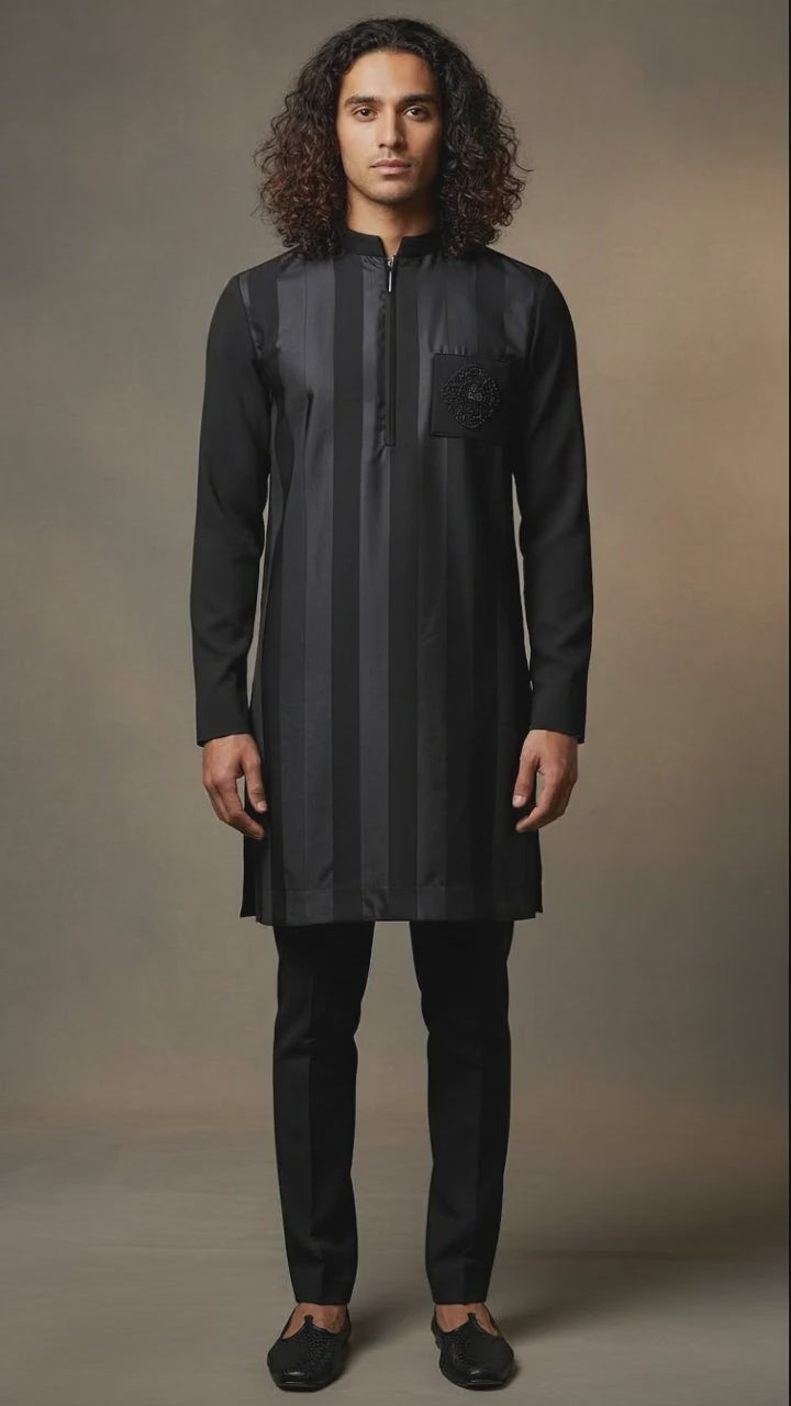 Black Striped Kurta Set for Men | Dresswala NX