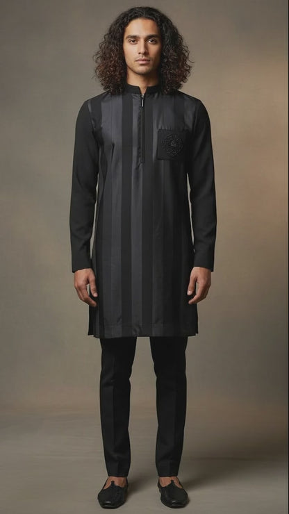 Black Striped Kurta Set for Men | Dresswala NX