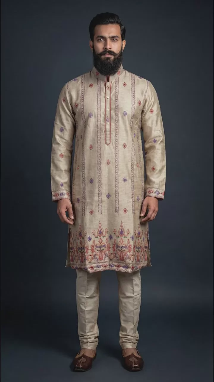 Beige Embroidered Kurta Set for Men | Dresswala NX