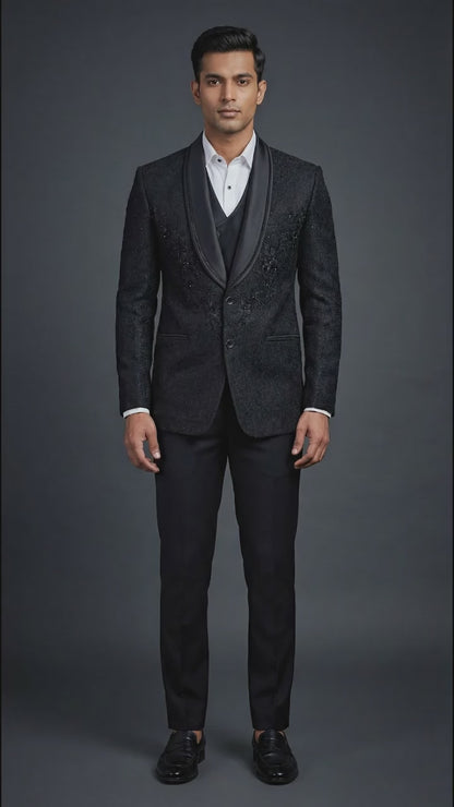 Men’s Black Textured Tuxedo Suit | Dresswala NX