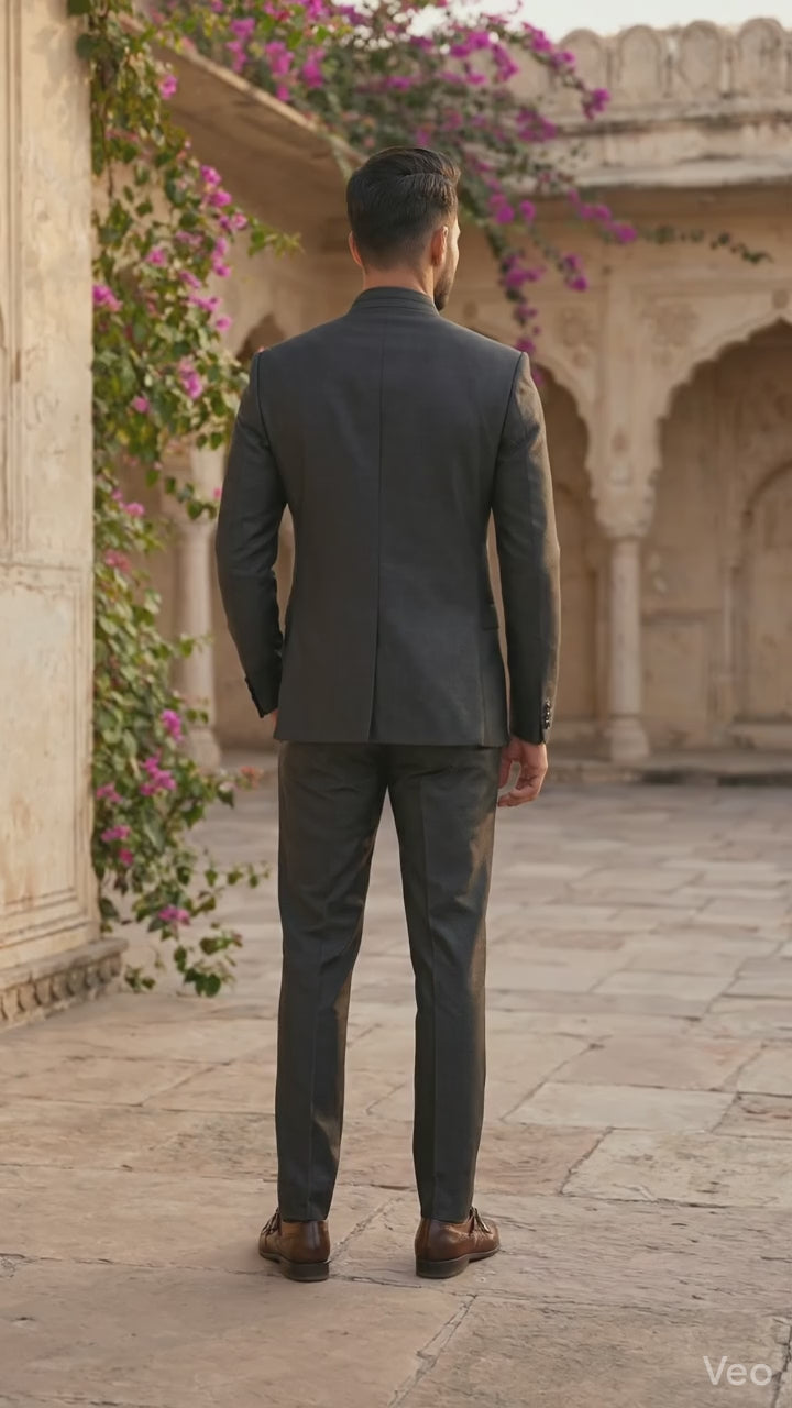 Midnight Charcoal Textured Bandhgala Jodhpuri Suit
