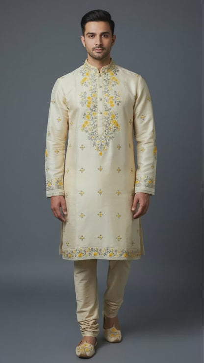 Cream Embroidered Men’s Kurta Set | Premium Wedding Wear by Dresswala NX