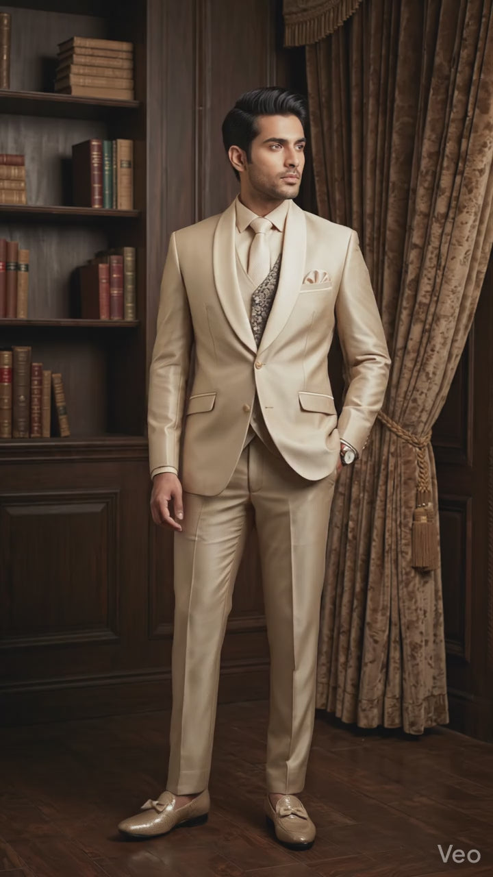 Champagne Gold Satin Shawl Lapel Tuxedo