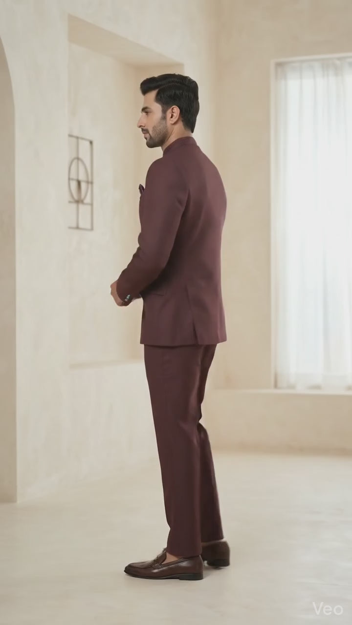 Men’s Wine Wine-Toned Classic Bandhgala Jodhpuri Suit