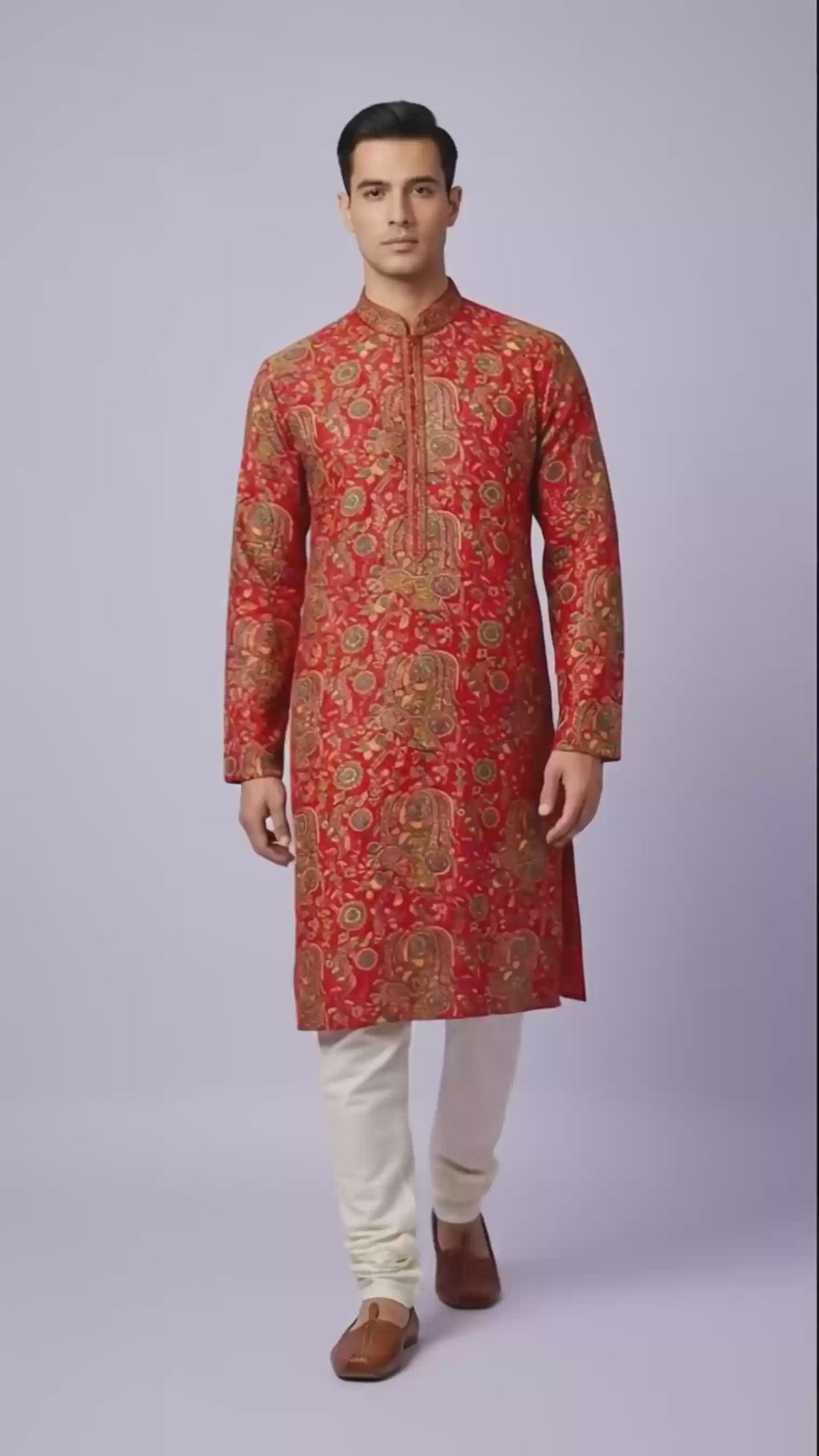 Red Banarasi Brocade Kurta Set with Intricate Paisley Weave