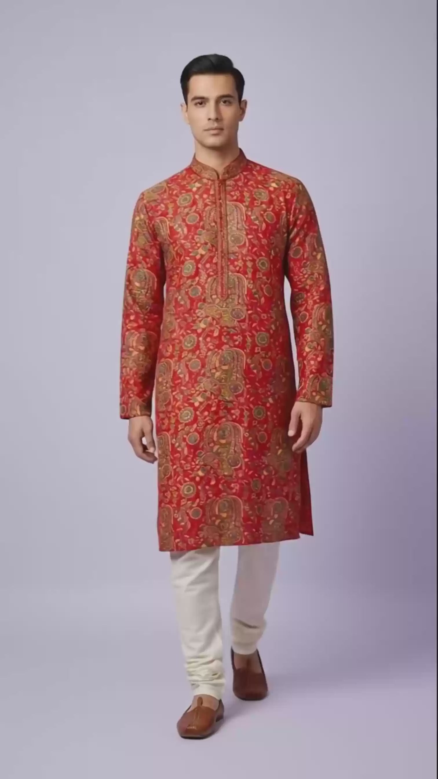 Red Banarasi Brocade Kurta Set with Intricate Paisley Weave