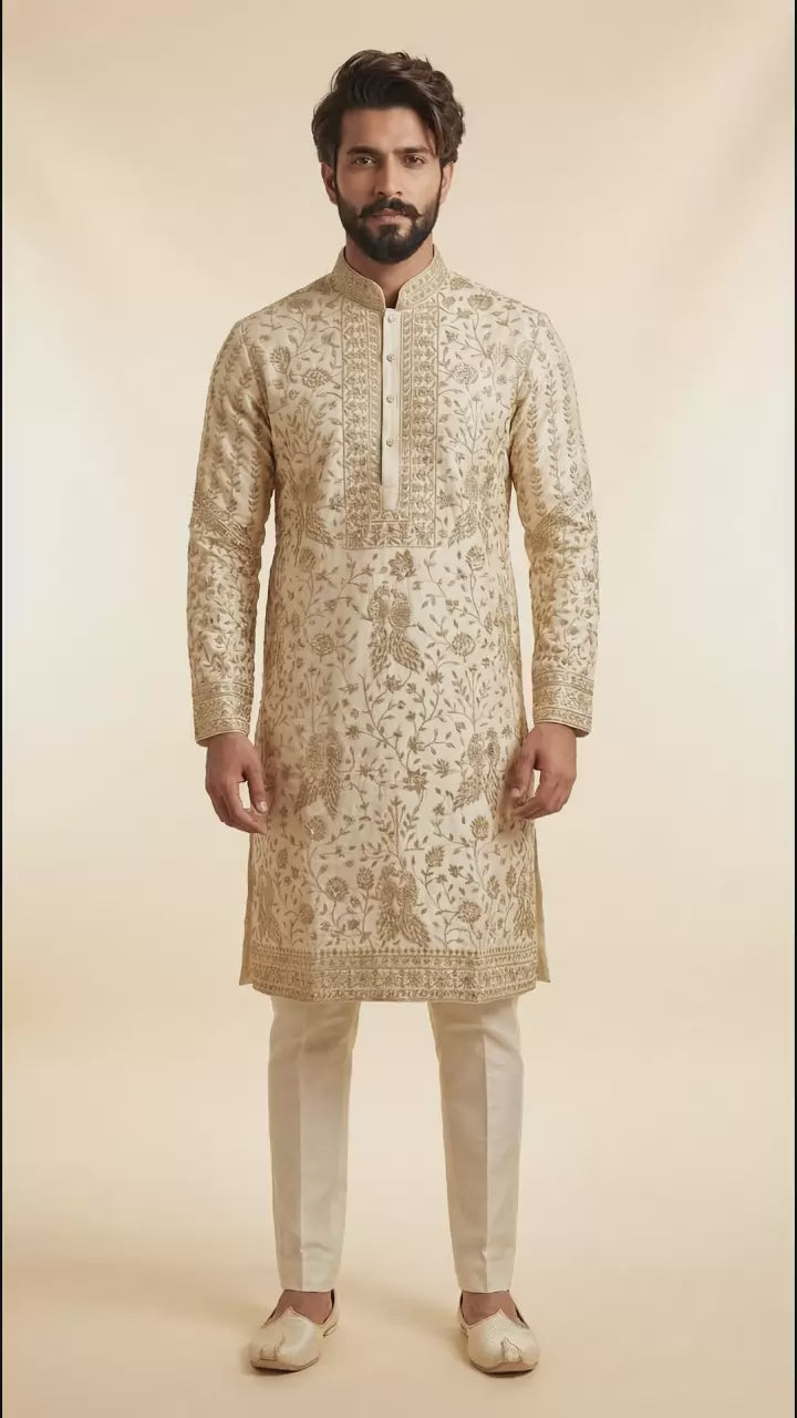 Cream Embroidered Kurta Set for Men | Dresswala NX