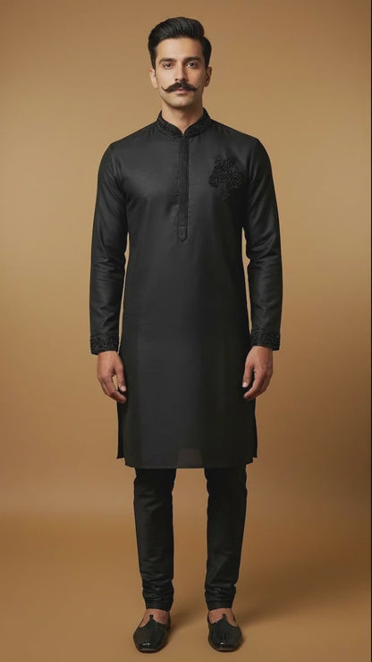 Black Embroidered Kurta Set for Men | Dresswala NX