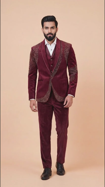 Maroon Suit with Embellished Blazer for Men | Dresswala NX